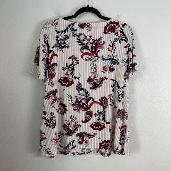 Liz Claiborne Womens Plus XXL Floral Stripe Tunic Top Stretch Short Sleeve Shirt - Picture 8 of 9